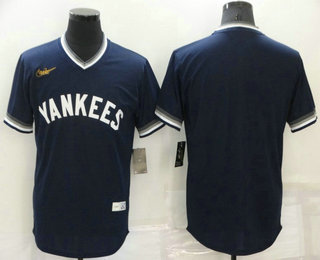 Men's New York Yankees Blank Navy Blue Cooperstown Collection Stitched MLB Throwback Jersey