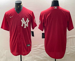 Men's New York Yankees Blank Red Cool Base Stitched Baseball Jersey 01