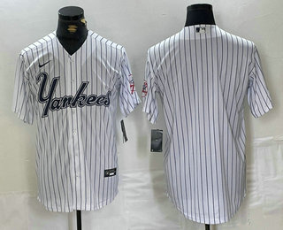 Men's New York Yankees Blank White Pinstripe Fashion Cool Base Jersey