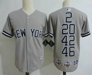 Men's New York Yankees Core Four 2 Derek Jeter 20 Jorge Posada 42 Mariano Rivera 46 Andy Pettite Gray Commemorative Jersey With Five World Series Champions Patches