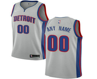 Men's Nike Detroit Pistons Customized Authentic Silver NBA Jersey Statement Edition