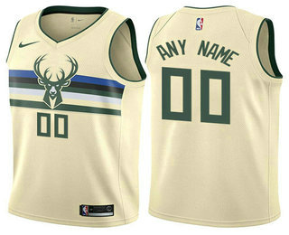 Men's Nike Milwaukee Bucks Customized Authentic Cream NBA Jersey - City Edition