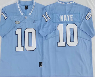 Men's North Carolina Tar Heels #10 Drake Maye Light Blue College Football Jersey