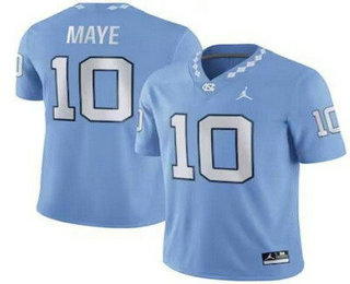 Men's North Carolina Tar Heels #10 Drake Maye Light Blue College Football Jersey