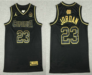 Men's North Carolina Tar Heels #23 Michael Jordan Black Golden Edition Nike Swingman Jersey