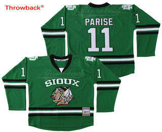 Men's North Dakota Fighting Sioux #11 Zach Parise Green Stitched College Ice Hockey Jersey