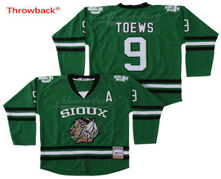 Men's North Dakota Fighting Sioux #9 Jonathan Toews Green Stitched College Ice Hockey Jersey