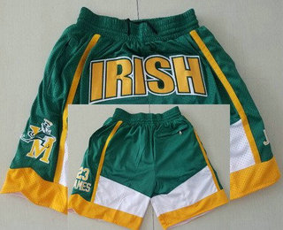 Men's Notre Dame Fighting Irish #23 Lebron James Green Just Don Shorts