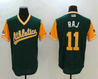 Men's Oakland Athletics #11 Rajai Davis Raj Green-Yellow 2018 Players' Weekend Authentic Team Jersey