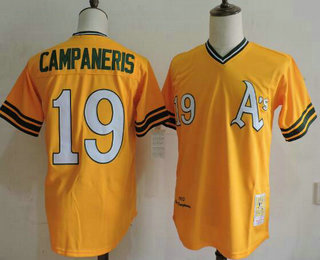 Men's Oakland Athletics #19 Bert Campaneris 1972 Majestic Cooperstown Yellow Mitchell & Ness Throwback Jersey