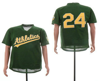 Men's Oakland Athletics #24 Rickey Henderson Green Mesh Batting Practice 1998 Throwback Jersey By Mitchell & Ness