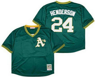 Men's Oakland Athletics #24 Rickey Henderson Green Throwback Jersey