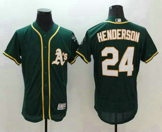 Men's Oakland Athletics #24 Rickey Henderson Retired Green 2016 Flexbase Majestic Baseball Jersey