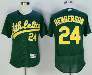 Men's Oakland Athletics #24 Rickey Henderson Retired Old Green Stitched MLB 2016 Majestic Flex Base Jersey