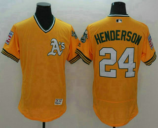 Men's Oakland Athletics #24 Rickey Henderson Yellow Flexbase 2016 MLB Player Jersey