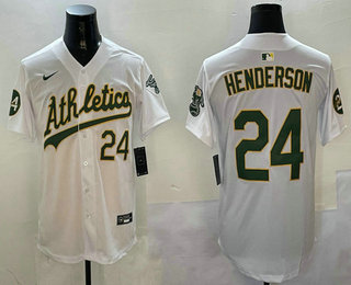 Men's Oakland Athletics #24 Ricky Henderson White 2024 Limited With Patch Stitched Jersey