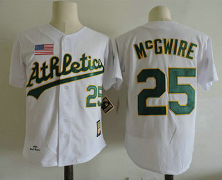 Men's Oakland Athletics #25 Mark Mcgwire White 1989 World Series Throwback Cooperstown Collection Stitched MLB Mitchell & Ness Jersey