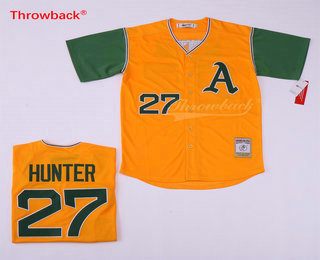 Men's Oakland Athletics #27 Catfish Hunter Yellow With Green Throwback Jersey