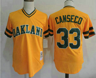 Men's Oakland Athletics #33 Jose Canseco 1986 Majestic Cooperstown Yellow Throwback Baseball Jersey size S-3XL