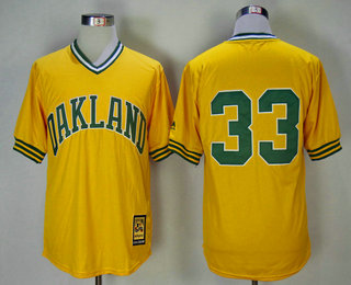 Men's Oakland Athletics #33 Jose Canseco Majestic Cooperstown Yellow Mitchell & Ness Throwback Jersey