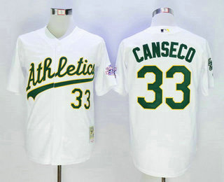 Men's Oakland Athletics #33 Jose Canseco White 1989 World Series Throwback Cooperstown Collection Stitched MLB Mitchell & Ness Jersey