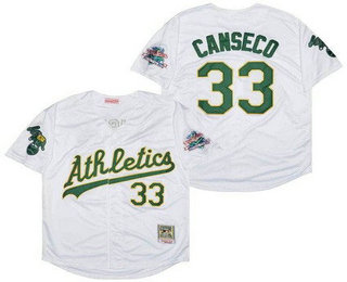 Men's Oakland Athletics #33 Jose Canseco White Throwback Jersey