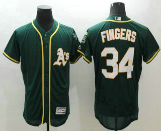 Men's Oakland Athletics #34 Rollie Fingers Retired Green 2016 Flexbase Majestic Baseball Jersey