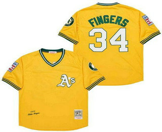 Men's Oakland Athletics #34 Rollie Fingers Yellow 1976 Throwback Jersey