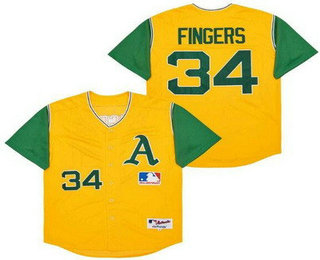 Men's Oakland Athletics #34 Rollie Fingers Yellow Green Turn Back The Clock Jersey