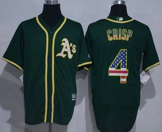 Men's Oakland Athletics #4 Coco Crisp Green USA Flag Fashion MLB Baseball Jersey