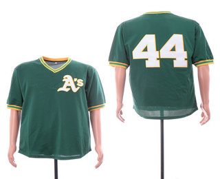 Men's Oakland Athletics #44 Reggie Jackson Green Mesh Batting Practice Throwback Jersey By Mitchell & Ness