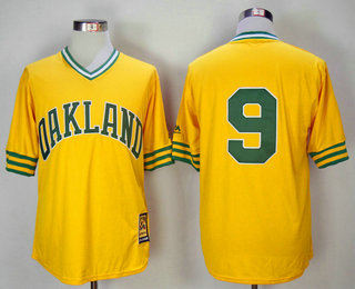 Men's Oakland Athletics #9 Reggie Jackson 1981 Majestic Cooperstown Yellow Mitchell & Ness Throwback Jersey