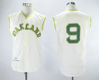 Men's Oakland Athletics #9 Reggie Jackson Cream 1968 Throwback Vest Jerseys