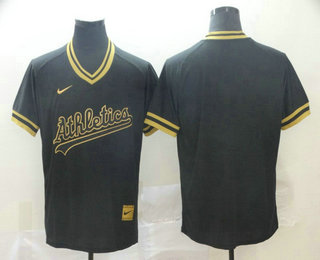 Men's Oakland Athletics Blank Black Gold Nike Cooperstown Legend V Neck Jersey