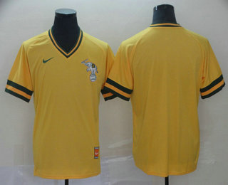 Men's Oakland Athletics Blank Yellow Nike Cooperstown Collection Legend V Neck Jersey