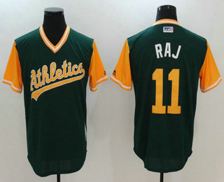 Men's Oakland Athletics Rajai Davis #11 Raj Majestic Green 2017 Little League World Series Players Weekend Stitched Nickname Jersey