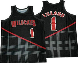 Men's Oakland High School Wildcats #1 Damian Lillard Black Basketball Jersey