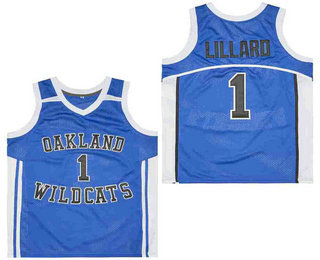 Men's Oakland High School Wildcats #1 Damian Lillard Blue Basketball Jersey