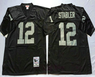 Men's Oakland Raiders #12 Ken Stabler Black Throwback Jersey by Mitchell & Ness