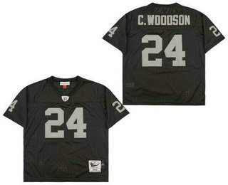 Men's Oakland Raiders #24 Charles Woodson Black 2002 Throwback Jersey