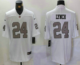 Men's Oakland Raiders #24 Marshawn Lynch White Color Rush Gold Stitched Nike Limited Jersey