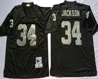 Men's Oakland Raiders #34 Bo Jackson Black Throwback Jersey by Mitchell & Ness