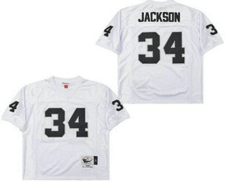 Men's Oakland Raiders #34 Bo Jackson White 1998 Throwback Jersey