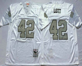 Men's Oakland Raiders #42 Ronnie Lott White With Silver Throwback Jersey by Mitchell & Ness