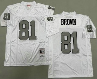 Men's Oakland Raiders #81 Tim Brown White Sliver 1994 Throwback Jersey