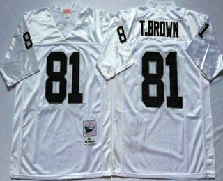 Men's Oakland Raiders #81 Tim Brown White Throwback Jersey by Mitchell & Ness