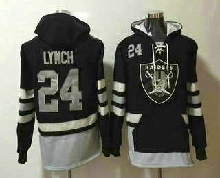 Men's Oakland Raiders 24 Marshawn Lynch NEW Black Pocket Stitched NFL Pullover Hoodie