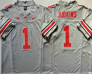 Men's Ohio State Buckeyes #1 Quinshon Judkins Grey FUSE College Stitched Jersey