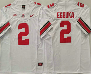 Men's Ohio State Buckeyes #2 Emeka Egbuka White FUSE College Stitched Jersey