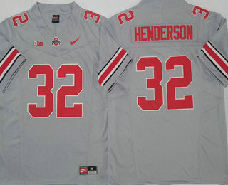 Men's Ohio State Buckeyes #32 TreVeyon Henderson Grey FUSE College Football Jersey